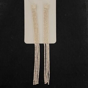 Tassel Shoulder Sweeper Statement Earrings in Gold Tone with Clear Rhinestones